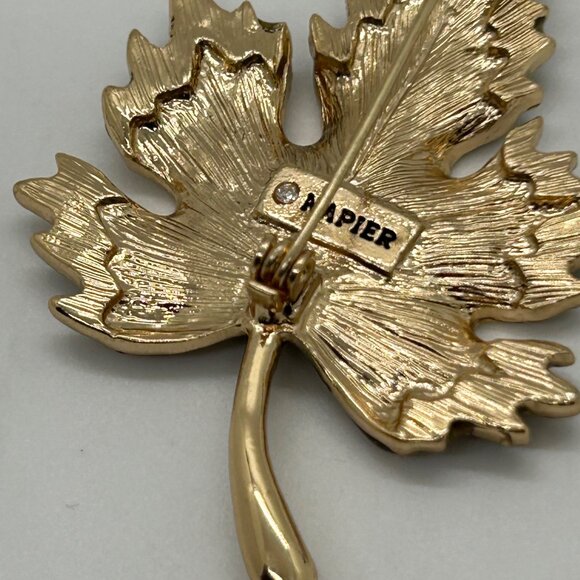 Napier Vintage Brooch Gold-Tone Maple Leaf Pin Costume Jewelry Elegant Design - Picture 7 of 12